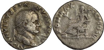 The Roman Empire Vespasian, 69-79. AR Denarius 3.20 g. Rome, 75. IMP CAESAR VESPASIANVS AVG 