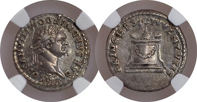 The Roman Empire Domitian, as Caesar, 69-81. AR Denarius. Rome, 80-81. CAESAR DIVI F DOMITIANVS 