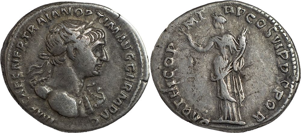 The Roman Empire 
Trajan, 98-117. AR Denarius 2.80 g. Rome, 116-117. IMP CAES NER TRAIAN OPTIM 