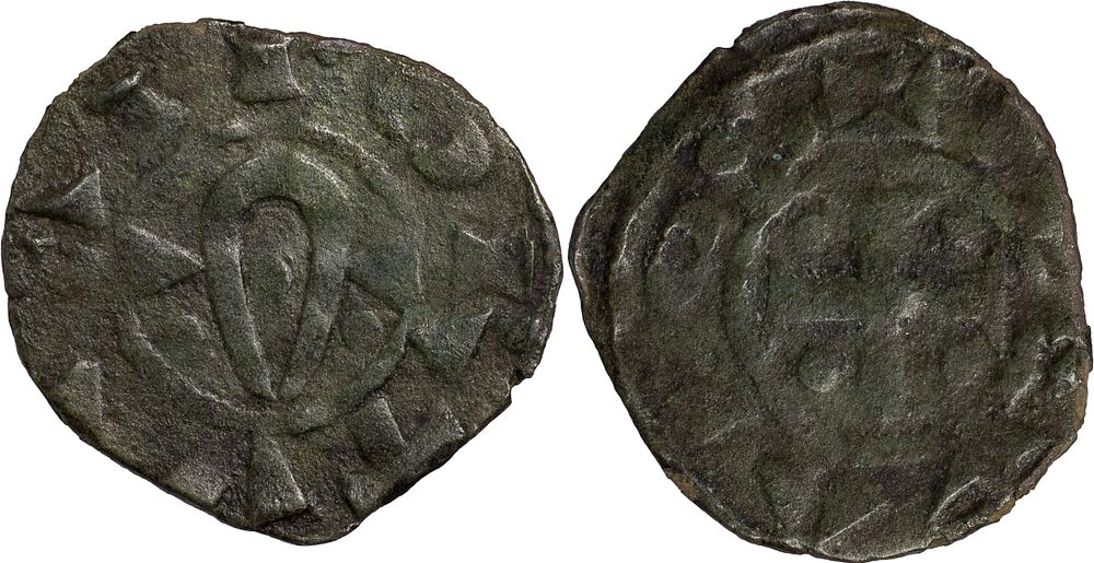 D. Afonso II - Dinheiro de Escudo Amendoado. . Portugal 
D. Afonso II (1211-1223) 
Dinheiro 