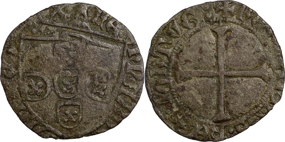 ÚNICA - Meio tornês de Escudo Corunha. Ex-Numisma nº124 lote 152. Portugal 
D. Fernando I 