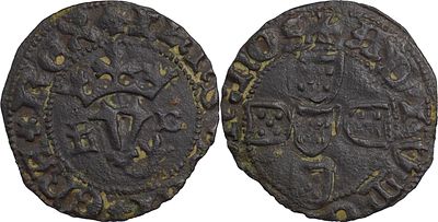 D. João I - 1/2 Real Preto de Lisboa Cobre. Portugal D. João I (1385-1433) Meio Real preto 