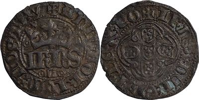 PortugalD. Jo&atilde;o I (1385-1433)Half real of 10 soldos Lisbon BillonAG: 19.04 1.49 gXF