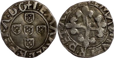 PortugalD. Manuel I (1495-1521)Half Vint&eacute;m Lisbon SilverLegends: ...A.D:G/...A.D:GAG: 15.02 var 