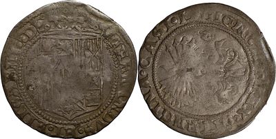SpainReyes Cat&oacute;licos (1474-1504). Real. Granada. Silver 3.22 g. Marks: o-o. Cal-360. VF.