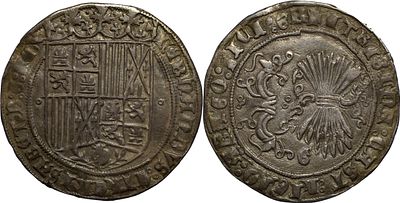 SpainReyes Cat&oacute;licos (1474-1504). Real. Granada. Silver 3.26 g. Marks: o-o. Cal-360. XF.
