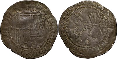 SpainReyes Cat&oacute;licos (1474-1504). Real. Granada. Silver 3.24 g. Marks: ^-^. Cal-365. About XF.