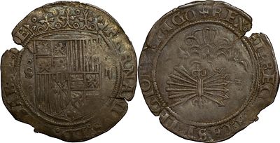 SpainReyes Cat&oacute;licos (1474-1504). 2 Reales. Sevilla. Silver 6.55 g. Marks: S-n. Cal-514. Good XF.
