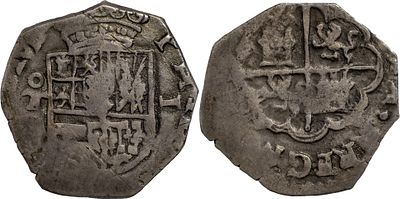 SpainFelipe II (1556-1598). Real. Toledo. Silver 3.45 g. Marks: TM-I. Cal-278. VF.