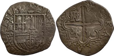 SpainFelipe II (1556-1598). 2 Reales. Sevilla. Silver 6.75 g. Marks: D-15**. Cal-(407-411)? 