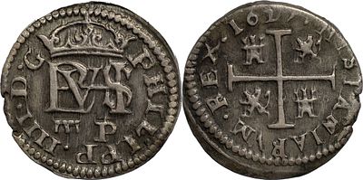 SpainFelipe IV (1621-1665). 1/2 Real 1627. Segovia. Silver 1.55 g. Marks: P. Cal-621. XF.