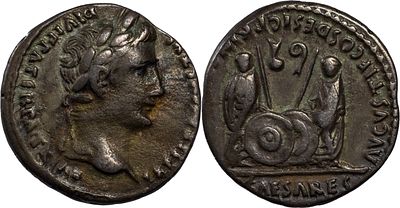 The Roman EmpireAugustus, 27 FairAD 14. AR Denarius 3.84 g. Lugdunum, 2 FairAD 4. CAESAR 