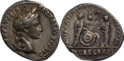 The Roman EmpireAugustus, 27 FairAD 14. AR Denarius 3.83 g. Lugdunum, 2 FairAD 4. CAESAR 