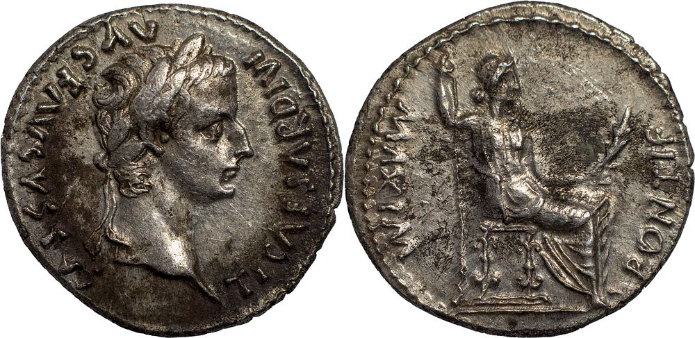 The Roman Empire 
Tiberius, 14-37. AR Denarius 3.58 g. Lugdunum, group 5, circa 36-37. TI 