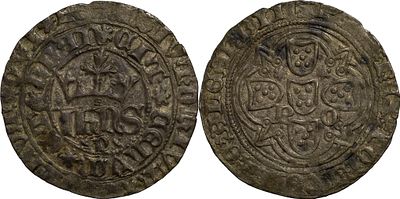 PortugalD. Jo&atilde;o I (1385-1433)Real of 10 soldos Porto BillionAG: 46.06 2.85 gXF