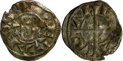 PortugalD. Afonso II (1211-1223)Dinheiro escudo cl&aacute;ssico e cruz longa Bolh&atilde;oLegenda anverso: 