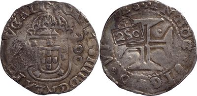 PortugalD. Afonso VI (1656-1667)Carimbo de "2S0" r&eacute;is coroado sobre meio cruzado de D. Jo&atilde;o IV 