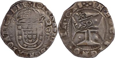Portugal D. Afonso VI (1656-1667) Carimbo de "2S0" r&eacute;is coroado sobre meio cruzado de D. Jo&atilde;o 