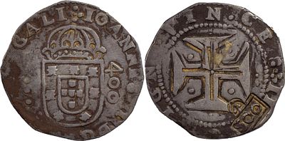 PortugalD. Afonso VI (1656-1667)Carimbo de "S00" r&eacute;is coroado sobre cruzado de D. Jo&atilde;o IV 