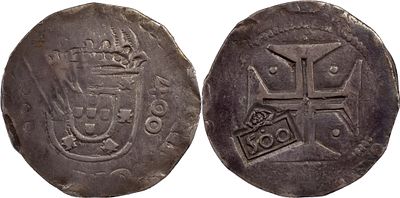 PortugalD. Afonso VI (1656-1667)Carimbo de "500" r&eacute;is coroado sobre cruzado de D. Jo&atilde;o IV 