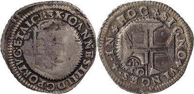 PortugalD. Pedro II (1683-1706)Cord&atilde;o e cunho de orla nova 1698 sobre meio cruzado D. Jo&atilde;o IV 