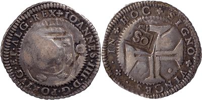PortugalD. Pedro II (1683-1706)Cord&atilde;o e cunho de orla nova 1698 sobre meio cruzado D. Jo&atilde;o IV 