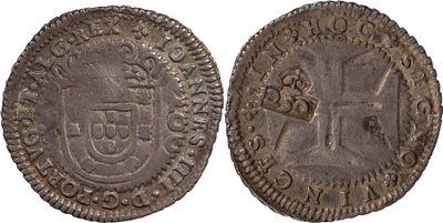 PortugalD. Pedro II (1683-1706)Cord&atilde;o e cunho de orla nova 1698 sobre meio cruzado D. Jo&atilde;o IV 