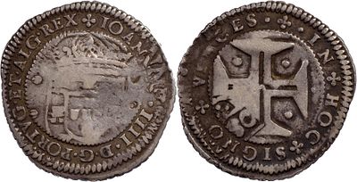 Orla e carimbo sobre Coroa de Pr&iacute;ncipe RARA. Portugal D. Pedro II (1683-1706) Cord&atilde;o e cunho de 