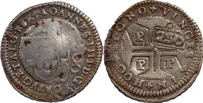 PortugalD. Pedro II (1683-1706)Cord&atilde;o e cunho de orla nova 1698 sobre meio cruzado D. Jo&atilde;o IV 