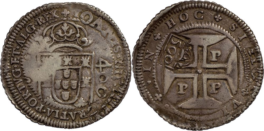 Legendas da moeda original ainda vis&iacute;veis por baixo da orla!. Portugal 
D. Pedro II (1683-1706) 