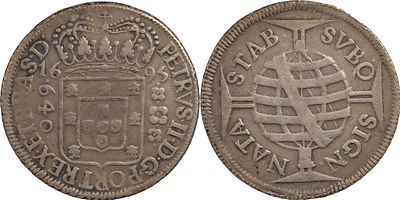 BrasilD. Pedro II (1683-1706)640 r&eacute;is 1695 Bahia PrataAG: 23.01 19.00 gMBC