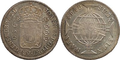 BrasilD. Jo&atilde;o Pr&iacute;ncipe Regente (1799-1816)960 r&eacute;is 1810 Rio de Janeiro PrataRecunhado sobre 8 