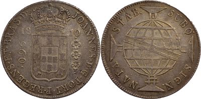 BrasilD. Jo&atilde;o Pr&iacute;ncipe Regente (1799-1816)960 r&eacute;is 1810 Rio de Janeiro PrataRecunhado sobre 8 