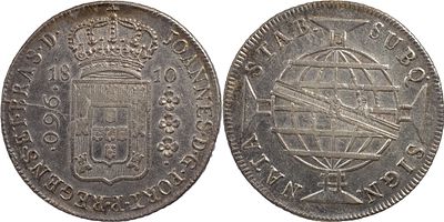 BrasilD. Jo&atilde;o Pr&iacute;ncipe Regente (1799-1816)960 r&eacute;is 1810 Rio de Janeiro PrataRecunhado sobre 8 