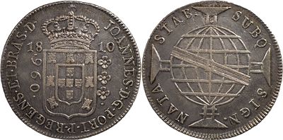 BrasilD. Jo&atilde;o Pr&iacute;ncipe Regente (1799-1816)960 r&eacute;is 1810 Rio de Janeiro PrataRecunhado sobre 8 