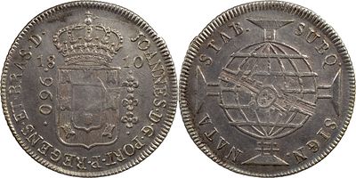 BrasilD. Jo&atilde;o Pr&iacute;ncipe Regente (1799-1816)960 r&eacute;is 1810 Rio de Janeiro PrataRecunhado sobre 8 