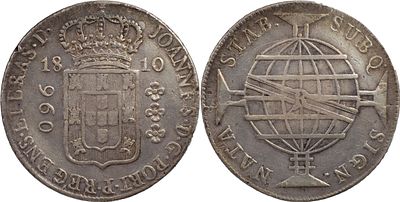 BrasilD. Jo&atilde;o Pr&iacute;ncipe Regente (1799-1816)960 r&eacute;is 1810 Rio de Janeiro PrataRecunhado sobre 8 