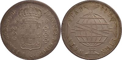 Brasil D. Jo&atilde;o Pr&iacute;ncipe Regente (1799-1816) 960 r&eacute;is 1810 Rio de Janeiro Prata Recunhado sobre 