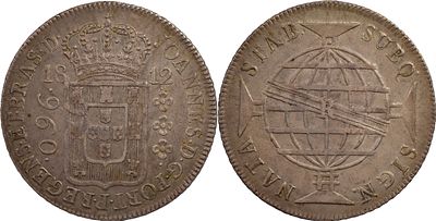 BrasilD. Jo&atilde;o Pr&iacute;ncipe Regente (1799-1816)960 r&eacute;is 1812 Rio de Janeiro PrataRecunhado sobre 8 
