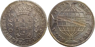 BrasilD. Jo&atilde;o Pr&iacute;ncipe Regente (1799-1816)960 r&eacute;is 1812 Rio de Janeiro PrataRecunhado sobre 8 