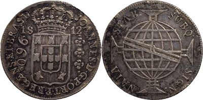 BrasilD. Jo&atilde;o Pr&iacute;ncipe Regente (1799-1816)960 r&eacute;is 1812 Rio de Janeiro PrataRecunhado sobre 8 