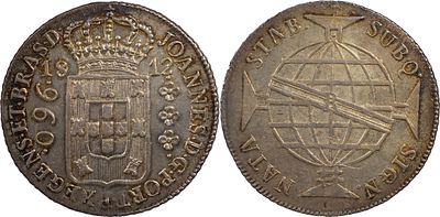 Brasil D. Jo&atilde;o Pr&iacute;ncipe Regente (1799-1816) 960 r&eacute;is 1812 Rio de Janeiro Prata Recunhado sobre 