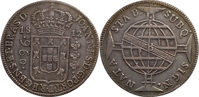 Brasil D. Jo&atilde;o Pr&iacute;ncipe Regente (1799-1816) 960 r&eacute;is 1812 Bahia Prata Recunhado sobre 8 reales 