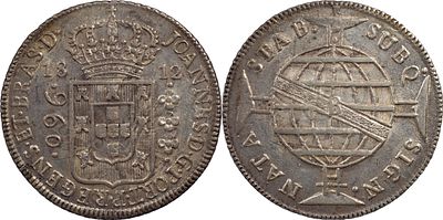 Brasil D. Jo&atilde;o Pr&iacute;ncipe Regente (1799-1816) 960 r&eacute;is 1812 Bahia Prata Recunhado sobre 8 reales 