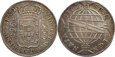 Brasil D. Jo&atilde;o Pr&iacute;ncipe Regente (1799-1816) 960 r&eacute;is 1813 Rio de Janeiro Prata Recunhado sobre 