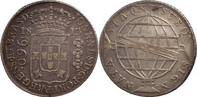 BrasilD. Jo&atilde;o Pr&iacute;ncipe Regente (1799-1816)960 r&eacute;is 1813 Rio de Janeiro PrataRecunhado sobre 8 