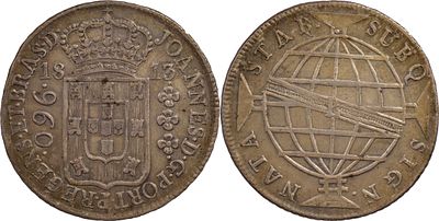 BrasilD. Jo&atilde;o Pr&iacute;ncipe Regente (1799-1816)960 r&eacute;is 1813 Rio de Janeiro PrataRecunhado sobre 8 