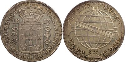 BrasilD. Jo&atilde;o Pr&iacute;ncipe Regente (1799-1816)960 r&eacute;is 1813 Rio de Janeiro PrataRecunhado sobre 8 