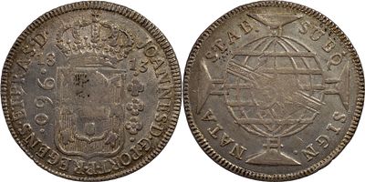 BrasilD. Jo&atilde;o Pr&iacute;ncipe Regente (1799-1816)960 r&eacute;is 1813 Bahia PrataRecunhado sobre 8 reales 