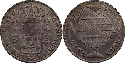 Brasil D. Jo&atilde;o Pr&iacute;ncipe Regente (1799-1816) 960 r&eacute;is 1813 Bahia Prata Recunhado sobre 8 reales 